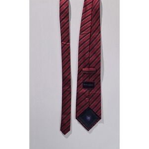 HENRY JACOBSON Men's  100% Silk Tie  Red Burgundy Striped  Hand Made